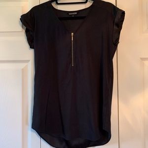 Silky Zip Front Gramercy Tee-Black